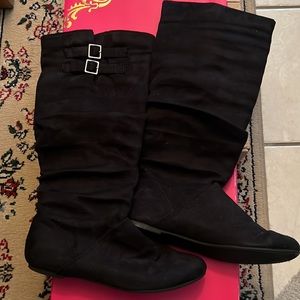 Candies Tall Black Boots Suede-like material